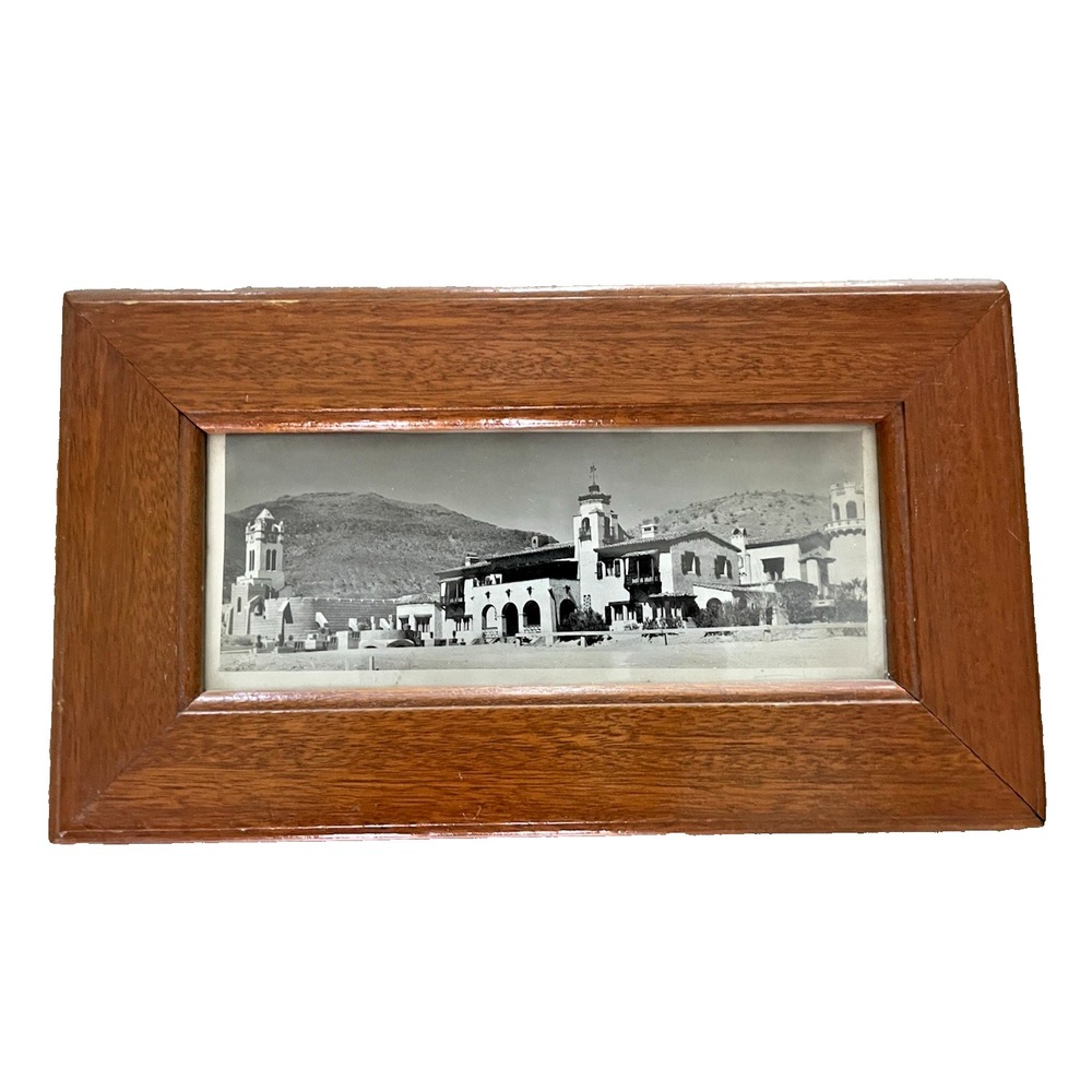 Vtg MCM Wood Framed Black White Photo Scotty Castle Death Valley CA Gallery Wall